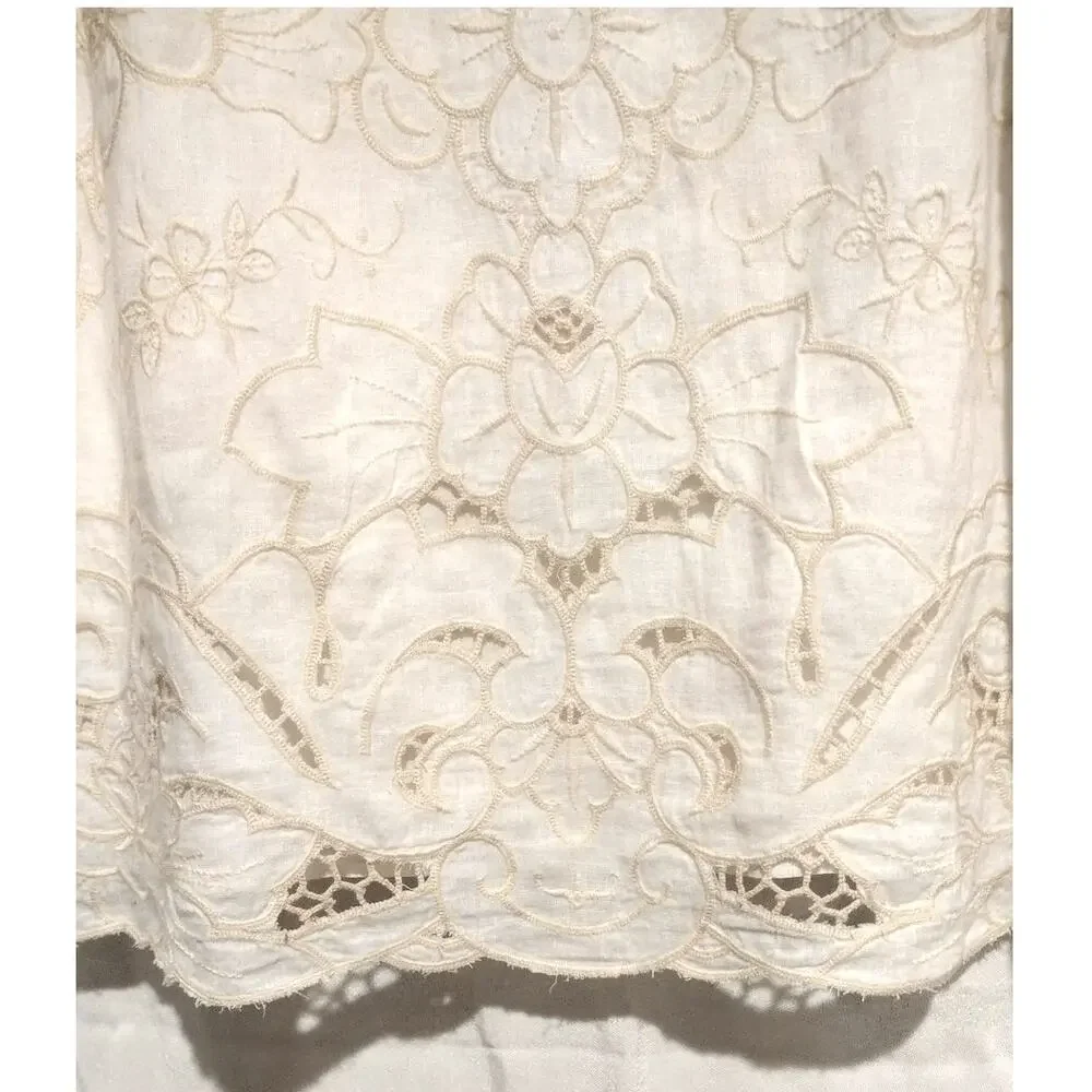 Anthropologie XL Lainie Embroidered Lace Cutwork Blouse Cream Boho Chic Coastal - Picture 3 of 10